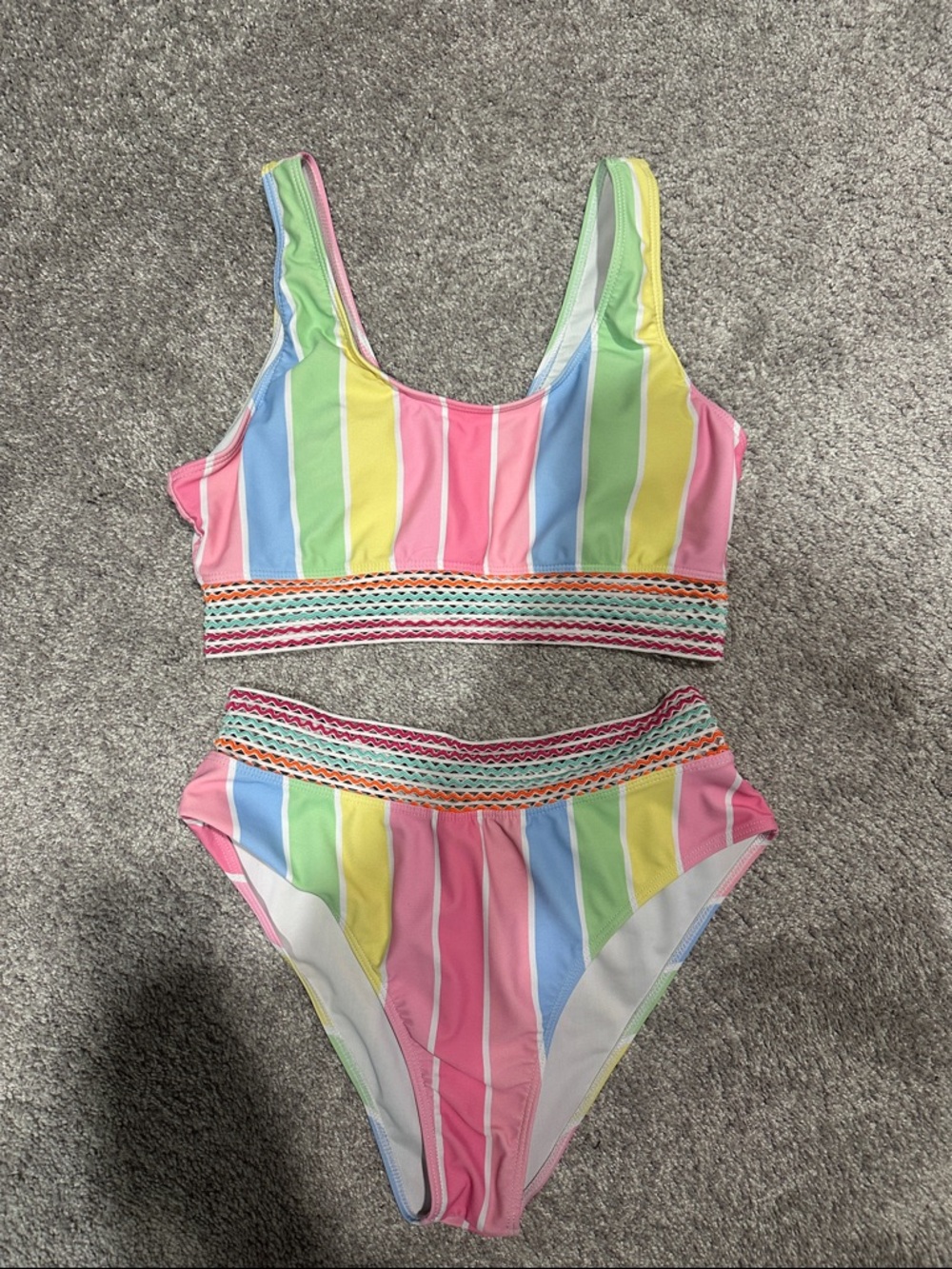 Women’s ' Rainbow Stripe Two-Piece Swim Set - Pink Multicolor
